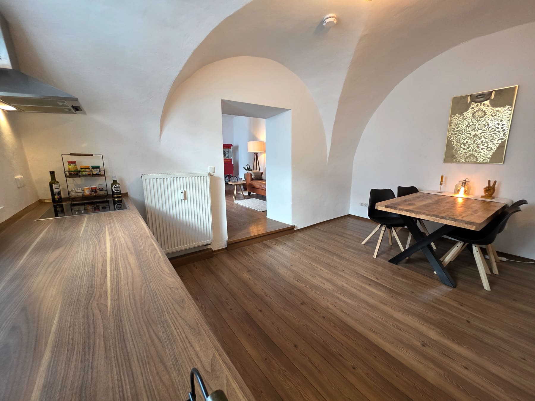The vaulted passage into the living area
